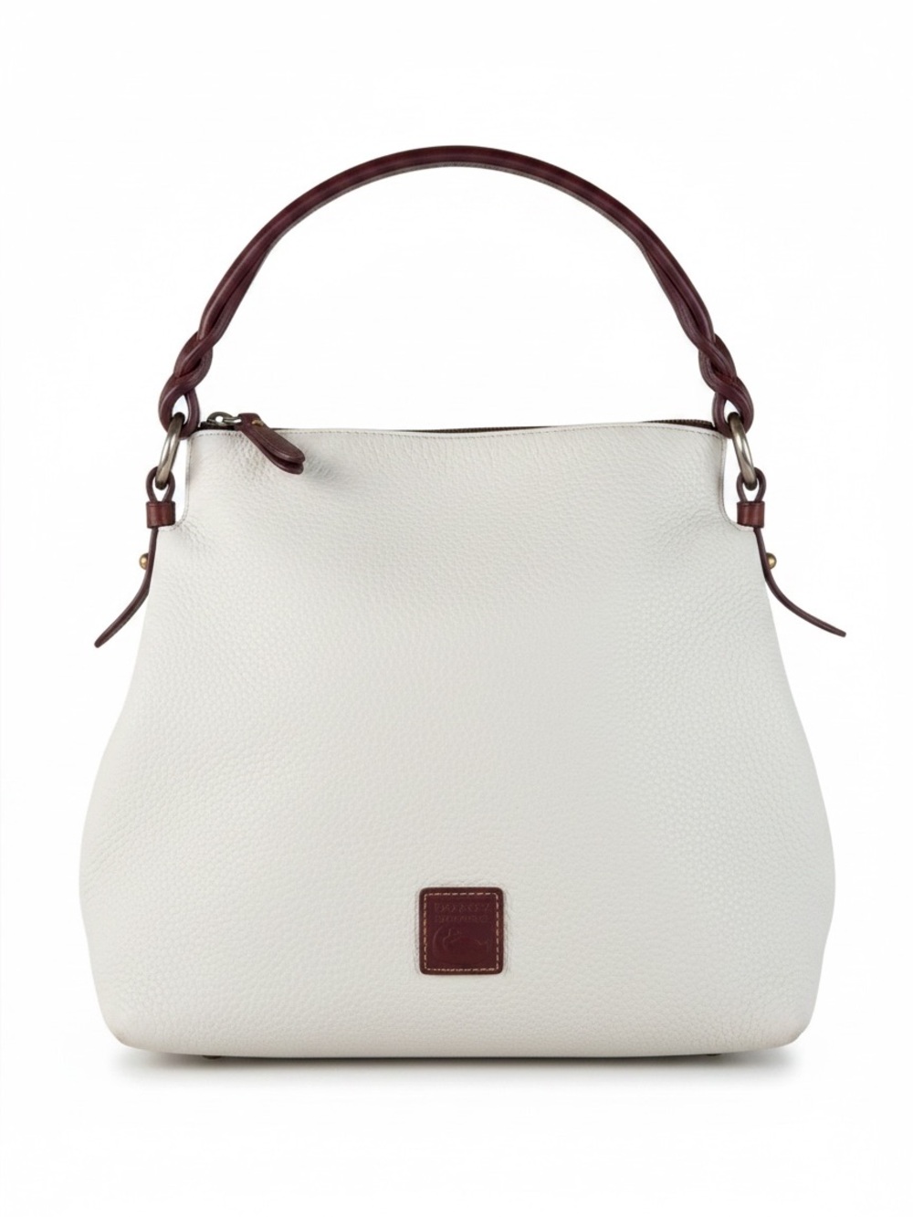 Dooney & Bourke Off White Pebbled Leather Shoulder Bag with Brown Trim